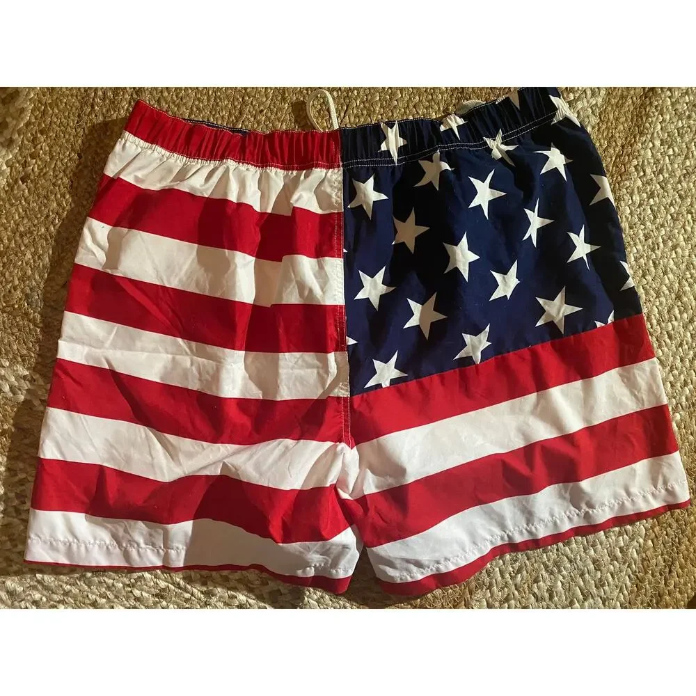 Faded Glory Mens XL 40-42 Red White Blue Swim Mesh Lined Swim Trunks